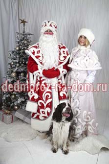 Костюмы Деда Мороза и Снегурочки -  Комплект «Снежный-2 + Розовая»
